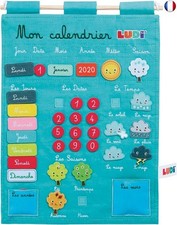 LUDI - Calendrier Éducatif Bleu En Tissu Brodé - Dès 3 Ans - 45 Étiquettes Amo