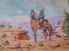 Tableau Huile sur Toile Représentant Un Cowboy sur son Cheval