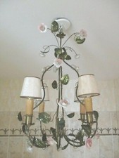 Lustre laiton fleurs porcelaine dlg Jansen Bagues lampe flower lamp 1970