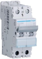 Disjoncteur Magnétothermique Hager MCA232 2P 32A Courbe C 6kA 2 Modules