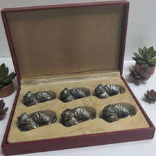 Lot 6 porte couteaux chats vintage métal argenté décoratif table collection