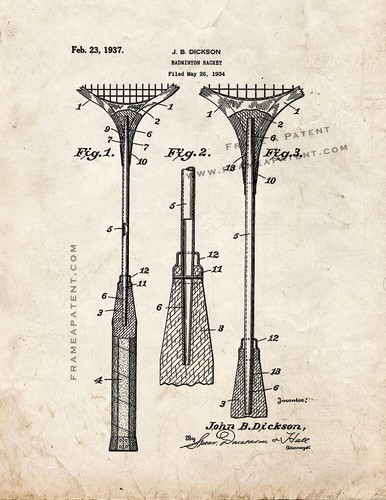 Badminton racket patent - patent, print