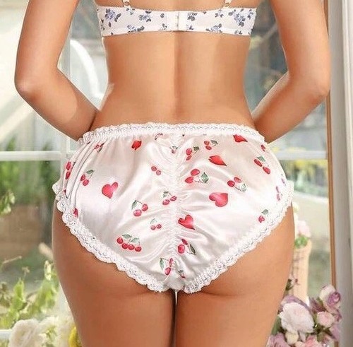 Cute white print satin - 🍒print,