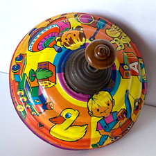 Jouet ancien TOUPIE en tôle lithographiée de marque FUCHS Western Germany 1950's