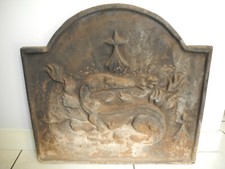 ancienne plaque cheminée fonte salamandre hermines old french cast iron fireback