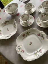 4 TASSES À THÉ 2 Plats 1 Compotier PORCELAINE DECOR FLORAL Style Anglais