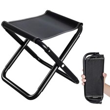 Tabouret Pliant Portable Noir, Marche Pied Pliable Léger Camping, Siège Porta...