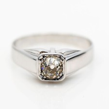 Bague Solitaire 585/14K Or Blanc Diamant Ancien 0,6ct Taille 57 - Valeur 2.600€