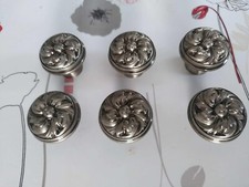 6 poignées portes tiroirs commode ou autre bobèche métal argenter massif