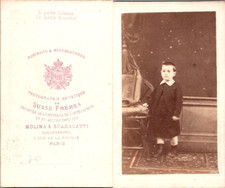 Susse Frères, Paris, Petit garçon d'environ 3-4 ans, circa 1865 Vintage CDV