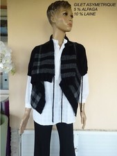 GILET ASYMETRIQUE ETOLE CACHE EPAULES BOLERO NOIRE & GRIS 5 % ALPAGA NEUVE