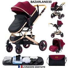 Poussette 3 en 1 Bébé Combinée Siège-Auto Nacelle Trio Réversible Réglable.Rouge