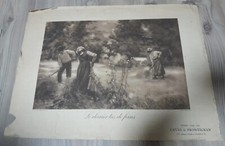 Ancien Gravure Estampe BRAUN & CIE LE DERNIER TAS DE FOINS Campagne old