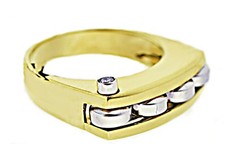Bague Homme Or 18 Kt Or Jaune Et Blanc CHIMENTO Avec Diamant