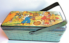 Boite à gâteaux en tôle lithographiée signée BOZZ, Enfants, Chèvre et Chien