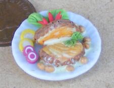 1:12 Échelle Grillé Poisson Steaks Sur 2.5cm Plaque Tumdee Poupées Maison Food