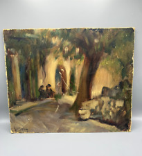 Peinture ancienne sur bois – scène village – signée Gourdin ? Gourdon ? 