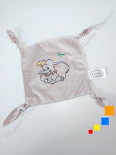 Doudou Plat/Mouchoir Carré Dumbo Eléphant Gris Beige Bonnet Jaune Noeuds Disney