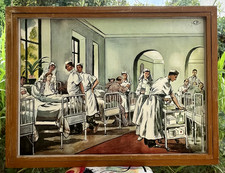 Superbe ancienne affiche scolaire rossignol hôpital cueillette  champignon