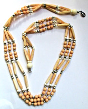 Collier choker perles beiges Amérindien Apache Cheyenne rare bijou vintage 4449