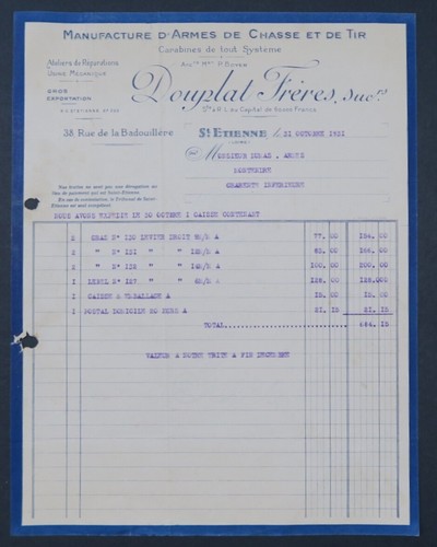 Facture 1931 armes - armes, chasse