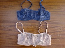 Lot 2 Soutien gorge à armature bleu rose forme bandeau dentelle strass ETAM 85 C