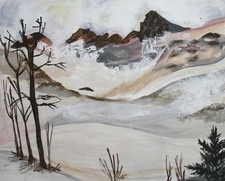 Tableau aquarelle vintage paysage de montagne