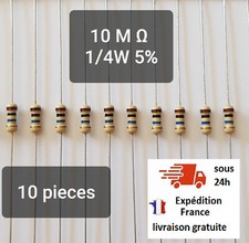 Résistance 10Mohm 10 pièces 1/4W 5% Resistance Cuche Métal 10 Mohm