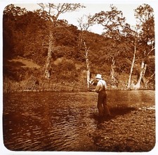 FRANCE Pêcheur Riviére c1930 Photo Plaque de verre Stereo Vintage VR16L18n3