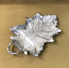 coupe FEUILLE en bronze argenté à décor d'insectes Plat Vide poche Fruits 37 cm
