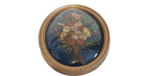 Grand cadre médaillon sous-verre bombé  bouquet au fleurs séchée époque vintage