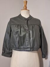 VERA PELLE MADE IN ITALY : VESTE COURTE CROP EN CUIR VERITABLE TAUPE GRIS