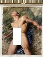 tableau peinture érotique huile sur toile homme nu intégrale /nude male painting