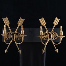 Vintage French Gilt Bronze Empire Revival Wall Sconces Arrow Motif 1950 Pair