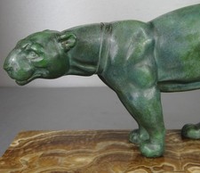 1920/1930 A. OULINE STATUE SCULPTURE ANIMALIERE EP ART DECO PANTHERE FELIN FAUVE