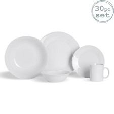 30 Piece Classique Blanc Dinner Set porcelaine Vaisselle Assiettes Bols Tasses