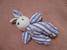 Doudou peluche lapin blanc Rayé bleu Tartine et Chocolat 18 cm.