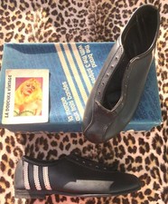 ADIDAS 1960s MEN ROAD CYCLING SHOES~BLACK LEATHER~ICONIC WHITE STRIPES~NEW&BOX~4