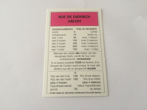 Carte monopoly 2001 - monopoly,