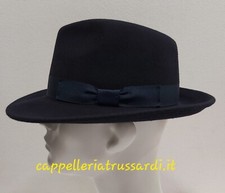 Chapeau En Feutre De Laine Fedora Bleu À Large Bord Made In Italy