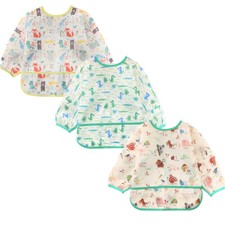 3PCS Bavoirs Manches Longues Etanches Blouse Peinture Enfant Tablier d'Alimentat