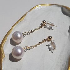 boucles d'oreilles clous en perles de culture naturelles plaqué or 14k