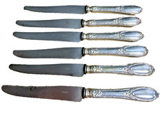 Lot de six couteaux anciens en métal argenté napoléon 3 - Louis XV