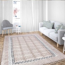 Tapis En Coton Fait Main Avec Bordure Imprimé À La Main Tapis Modernes 4x6 Pieds