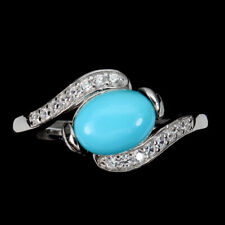 925 Bague en Argent Ovale Turquoise 8x6mm Zircone Gemme Bijoux Taille 7