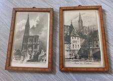 Lot De 2 Petites Eau Forte Charles PINET. Pont Du Cordeau Et Cathedrale