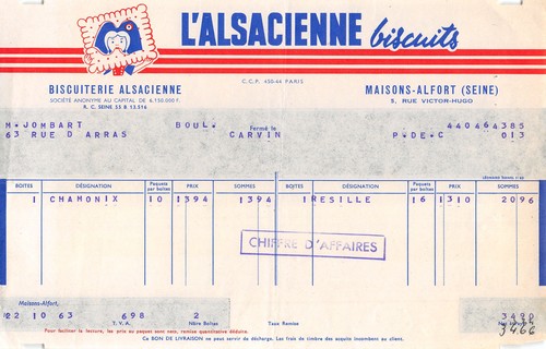 1963 facture biscuits - ,