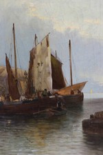 Marine HST Bateau de pêche près de la jetée  XIXème