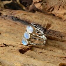 Bague oxydée en argent sterling 925 pierre précieuse pierre de lune feu...