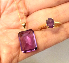 Lot Bijoux de Famille Or 18K-Pendentif Améthyste+Bague T 48-Bijoux 18 Carats 750